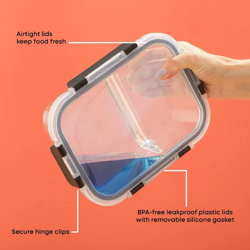 Miniatura 6 de JoyJolt Contenedores divididos para almacenamiento de alimentos con tapas herméticas. Paquete de 5 recipientes de vidrio para preparación