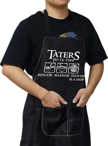 Miniatura 5 de WZMPA Divertido delantal de cocina Taters Patatas Hervir 'Em Mash' Em Stick' Em en un delantal ajustable con bolsillos