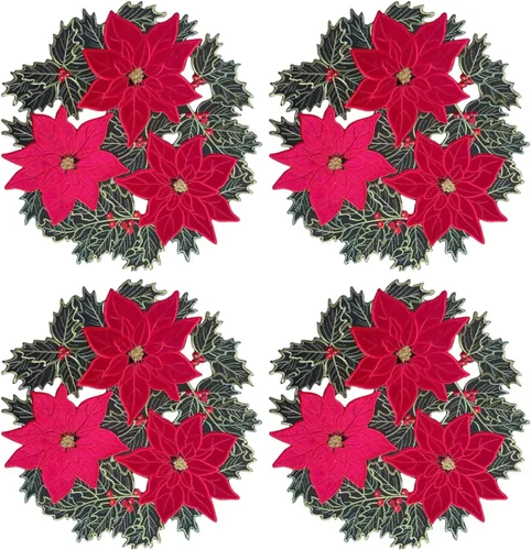 Miniatura 8 de GRANDDECO Camino de mesa navideño para fiestas campestres, bufandas para cómoda bordadas con flores de Pascua navideñas, Navidad, hogar, cocina