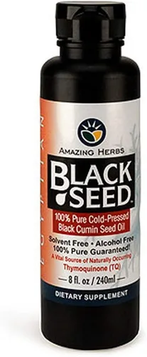 Amazing Herbs Aceite de semilla negra egipcia, sin gluten, sin OMG, prensado en frío, Nigella sativa ayuda a la salud digestiva, apoyo inmunológico,