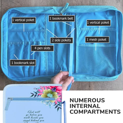 Miniatura 34 de DEHITE Funda para la Biblia para mujer, fundas de tela prémium para la Biblia para niñas, bolsa de transporte para mujer, ranuras para bolígrafos