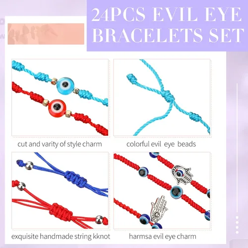 Miniatura 3 de Fumete 24 pulseras hechas a mano contra el mal de ojo para mujer, pulseras mexicanas ajustables de la suerte, pulsera de hilo de mano, pulseras