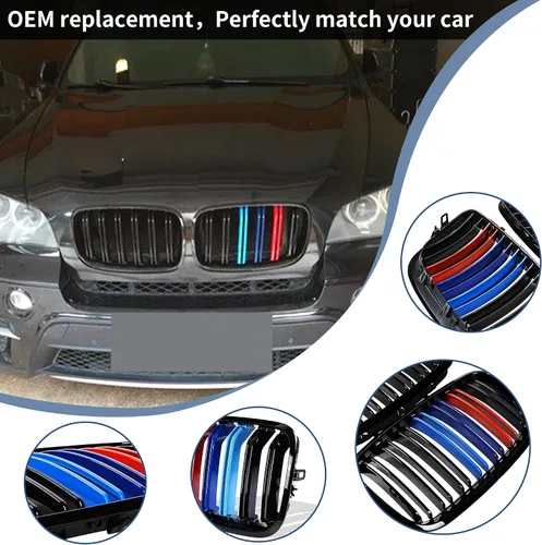 Miniatura 6 de X5 E70 - Rejilla de riñón de color negro brillante M para BMW X5 E70 X6 E71 2007-2014 (láminas dobles de color M)