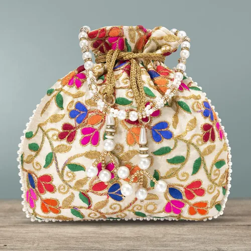 Miniatura 5 de Bolso de mano étnico de seda con perlas Batwa con asa para mujer