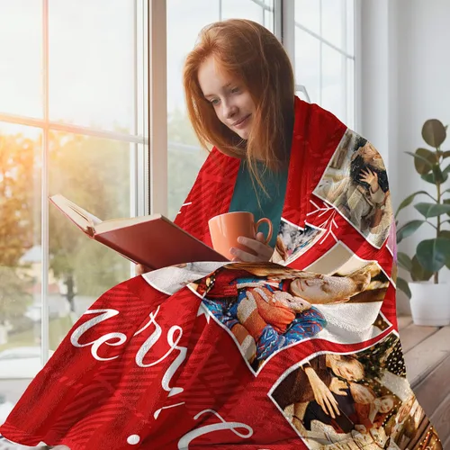 Miniatura 7 de Manta personalizada con texto fotográfico, manta de Navidad personalizada, manta de franela personalizada para bebés, familiares, parejas y amigos