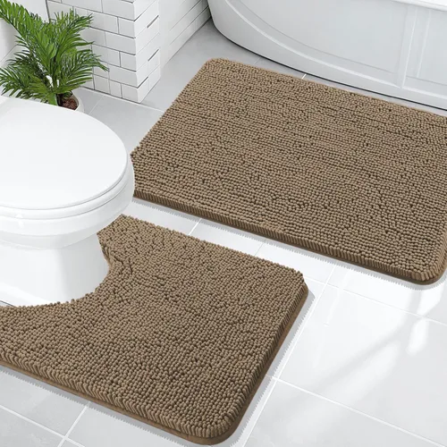 Miniatura 191 de OLANLY Juego de alfombras de baño de 2 piezas, alfombras de baño de chenilla suave y absorbente y alfombra de contorno en forma de U para inodoro