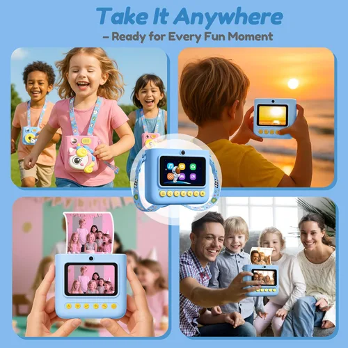 Miniatura 8 de Cámara de impresión instantánea para niños, cámara digital HD de 48 MP 1080P con impresión en color y B&W, tarjeta de 32 GB y 3 rollos de papel
