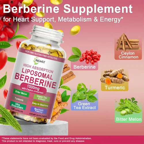 Miniatura 4 de Berberina con canela de Ceilán, suplemento de berberina de 1500 mg con melón amargo y cúrcuma para el metabolismo, la salud inmune y digestiva