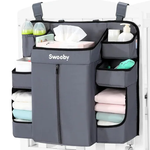 Miniatura 7 de Sweeby Organizador de pañales para cambiador y cuna, apilador de pañales para guardería, organizador colgante para artículos esenciales del bebé