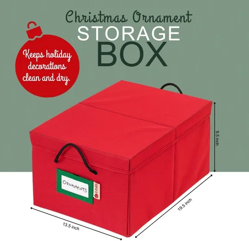 Miniatura 3 de HOLDN' STORAGE Caja de almacenamiento para adornos navideños con divisores, capacidad para 72 adornos (3 pulgadas), contenedor grande de Rojo