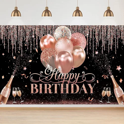 Fondo de oro rosa con purpurina para decoración de fiesta de cumpleaños para mujeres y niñas, fondo de fotografía, suministros de decoración de baby