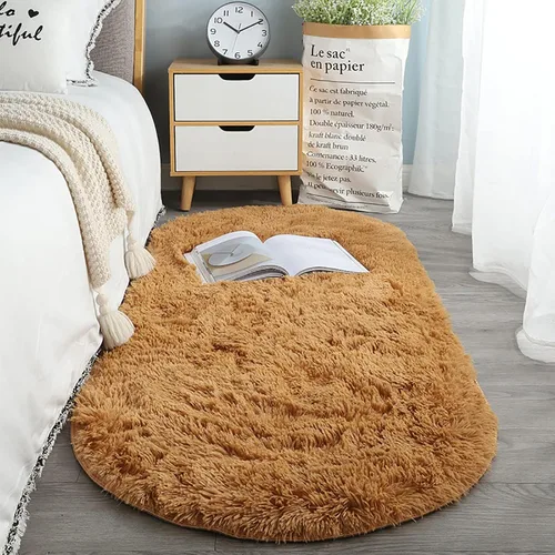 Miniatura 13 de ZZenSmot Alfombra ovalada y esponjosa, alfombra de noche de felpa suave, color liso, para dormitorio, sala de estar, color rosa, 63 x 24 pulgadas