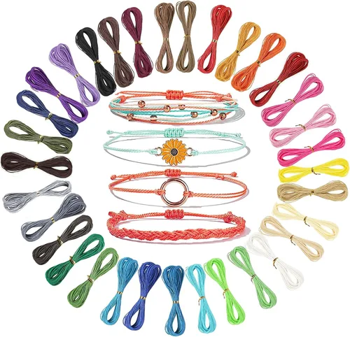 Cordón encerado de 35 colores de 0.039 pulgadas de poliéster encerado para hacer pulseras, hilo encerado para hacer pulseras, pulseras y pulseras