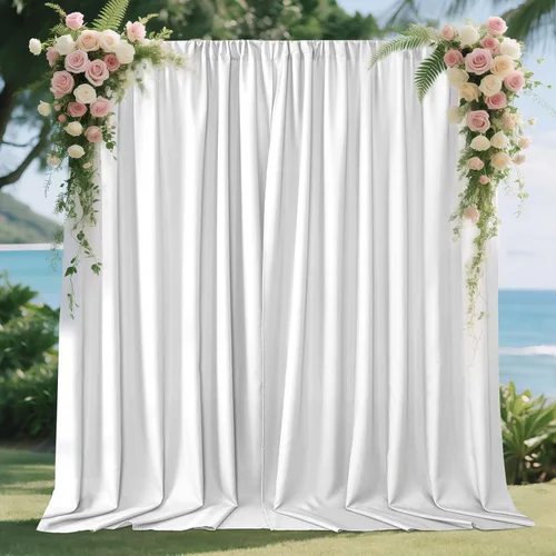 Cortinas Joydeco Blancas de Fondo para Bodas y Fiestas, Cortinas de Fondo Fotográfico para Bodas y Cumpleaños, Tela de Poliéster sin Arrugas, 5 x 10