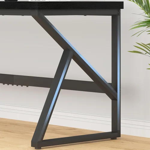 Miniatura 8 de HSH Escritorio Largo de 70 Pulgadas Negro, Escritorio Grande de Metal y Madera para 2 Monitores, Escritorio Moderno para Computadora de Oficina