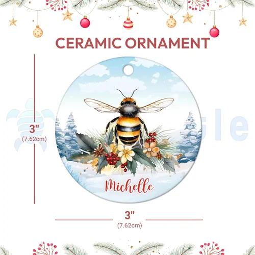 Miniatura 3 de Hyturtle Adorno de Navidad personalizado, con nombre personalizado, círculo de cerámica, para amantes de las abejas, decoración de árbol, regalo