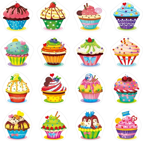Miniatura 2 de 600 piezas de pegatinas de decoración de fiesta de cupcakes para maestros, recompensas, estímulo y motivación, paquete mega de 16 diseños con línea