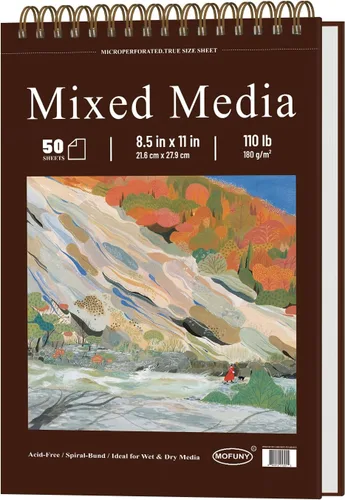 Miniatura 10 de Cuaderno de bocetos para medios mixtos de 9" x 12" - Cuaderno de bocetos multimedia de tapa dura, encuadernado en espiral, 60 hojas de papel
