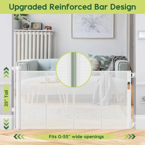 Miniatura 2 de Puertas de bebé retráctiles reforzadas de 55" de ancho para puertas para prevenir que se arrastre, puerta retráctil para exteriores, puertas