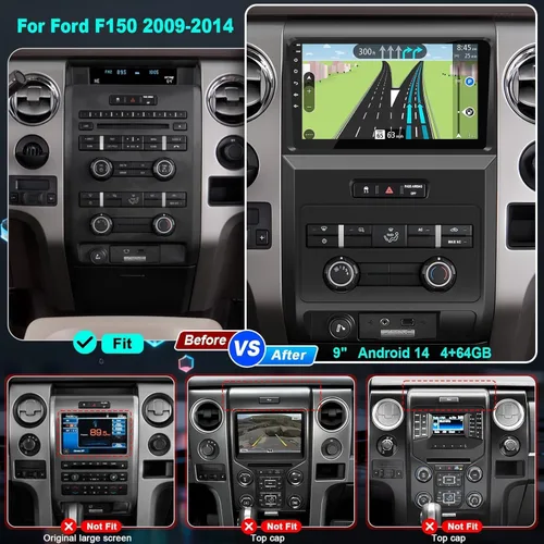 Miniatura 2 de Para Ford F150 2009-2014 4G+64G Radio de coche de 8 núcleos, pantalla táctil IPS de 9 pulgadas estéreo para coche con Carplay inalámbrico/Android