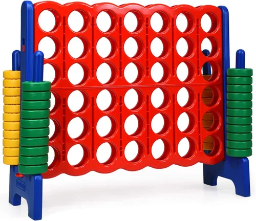 Miniatura 15 de COSTWAY Juego Gigante Jumbo 4 en Raya, Conecta 4 para Niños y Adultos, 3.5 Pies de Alto para Interiores y Exteriores con 42 Anillos Jumbo
