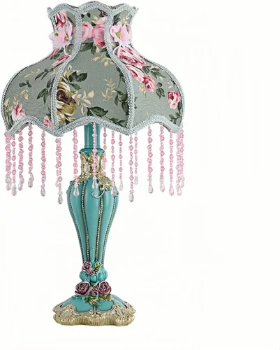 Miniatura 19 de Lámpara de mesa inteligente victoriana con cuentas de cristal y acabado dorado, base de resina verde esmeralda, enchufe E26 para dormitorio, Verde 1