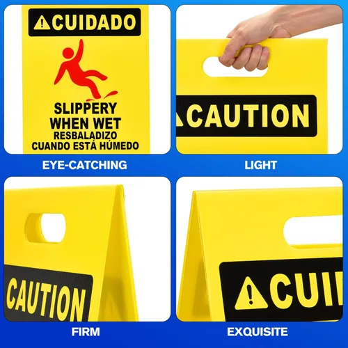 Miniatura 4 de MATTHEW CLEANING - Señales industriales de 19 pulgadas para suelo mojado, paquete de 3 letreros de advertencia multilingües de plástico corrugado