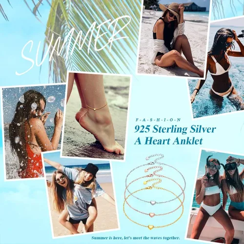 Miniatura 13 de Silvora Tobillera de plata de ley 925 para mujeres y hombres, tobilleras de corazón de eslabones cubanos para mujer, tobillera de playa con caja