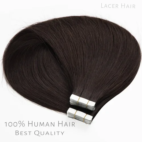Miniatura 4 de Lacer - Extensiones de cabello humano con cinta adhesiva, color marrón oscuro, extensiones de cabello humano real con trama adhesiva, invisible