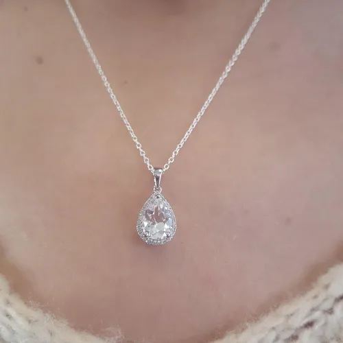 Miniatura 17 de Dazzlingrock Collection Colgante de lágrima de diamante de corte de pera de 18K 10X7 MM creado en laboratorio y diamante de corte redondo, oro blanco