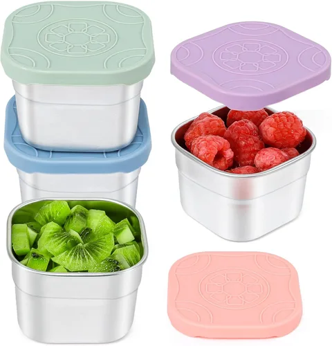 Miniatura 10 de Caperci Paquete de 3 Recipientes de Acero Inoxidable para Aperitivos con Tapas de Silicona - Recipientes Pequeños para Alimentos de 8 onzas a Prueba