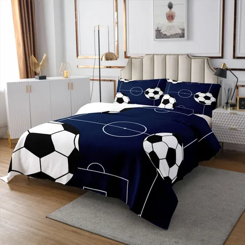 Miniatura 3 de Castle Fairy Football Bedspread Twin Size Bedding for Kids Teens Bedroom Kids Soccer Sports Theme Decor Coverlet Set Dark Blue Ball Gaming Quilt Set