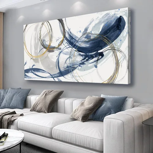 Miniatura 14 de Sxurmtiie Lienzo decorativo para pared, arte abstracto, fantasía azul, grafiti colorido sobre fondo blanco, 32 x 48 pulgadas, arte moderno