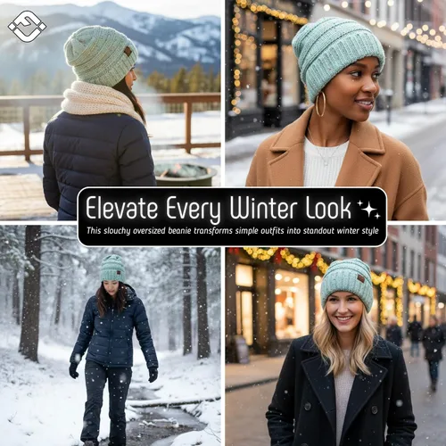Miniatura 309 de Funky Junque Gorro de moda de punto trenzado de talla extragrande, grueso, abrigado, suave y holgado