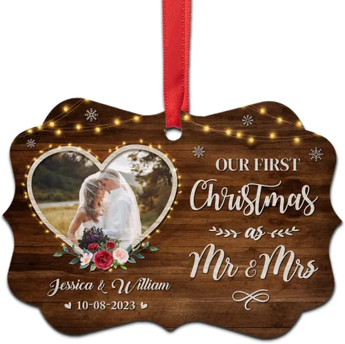 Miniatura 18 de Adorno personalizado de primera Navidad para casados, adornos de cerámica de Navidad con foto foto boda matrimonio nombre personalizado recuerdo 1ª