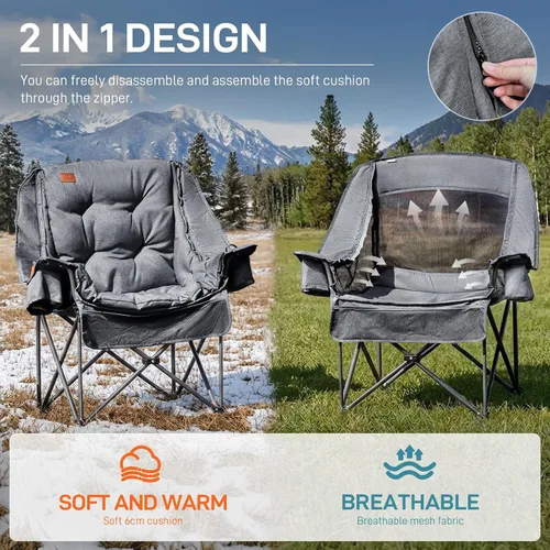 Miniatura 3 de EVER ADVANCED Silla de camping XL con cojín desmontable, silla de malla para adultos, plegable, de gran tamaño, resistente, con bolsillo de malla