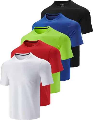 Paquete de 5 camisetas de manga corta, con cuello redondo y de secado rápido para hombre, camisetas deportivas para correr, entrenar o ir al gimnasio