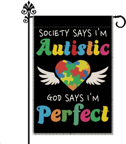 Hafhue Society Says I'm Autistic God Says I'm Puzzle - Bandera de jardín para exteriores, decoración de casa de campo, Hope Education I Love