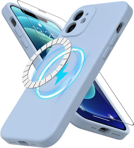 Miniatura 64 de DEENAKIN Funda magnética de silicona para iPhone 12 Pro con protector de pantalla, compatible con MagSafe, protección de cámara, funda protectora