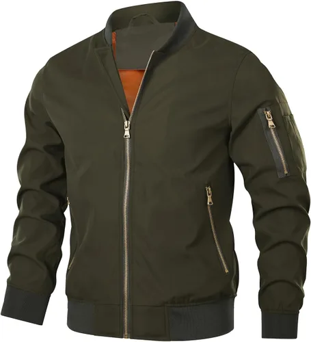 Miniatura 8 de HOOD CREW Chaqueta bomber para hombre, ligera, casual, elegante, para primavera, otoño, cortavientos, con cremallera, con bolsillos