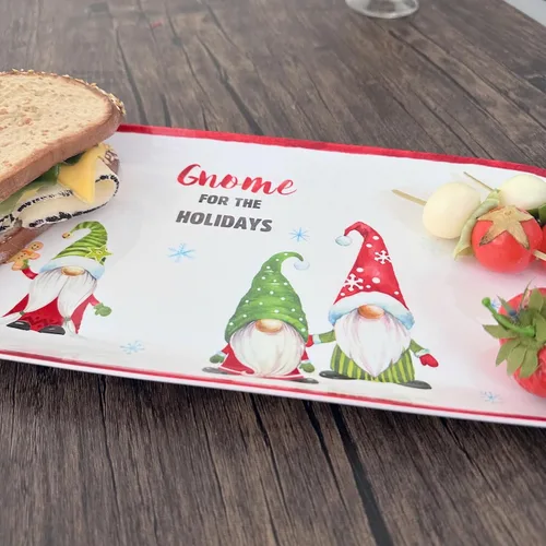Miniatura 5 de UPware, bandeja de servir de melamina de gnomo navideño, bandeja rectangular de 15 x 6.5 pulgadas, bandeja de comida libre de BPA para entretener