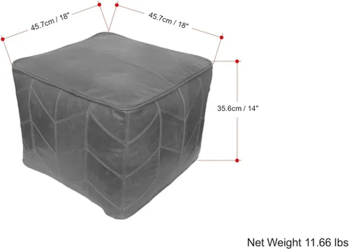 Miniatura 3 de SIMPLIHOME Morden Puf cuadrado – Otomano tapizado de cuero genuino de 18 pulgadas de ancho en marrón, reposapiés contemporáneo o asiento adicional