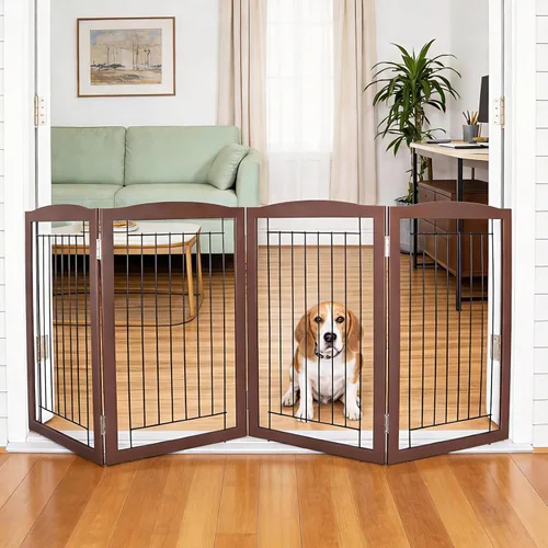 Miniatura 10 de ZJSF Puerta plegable independiente para perros, puerta de madera extra ancha blanca para cachorros, 6 paneles, puertas altas para mascotas