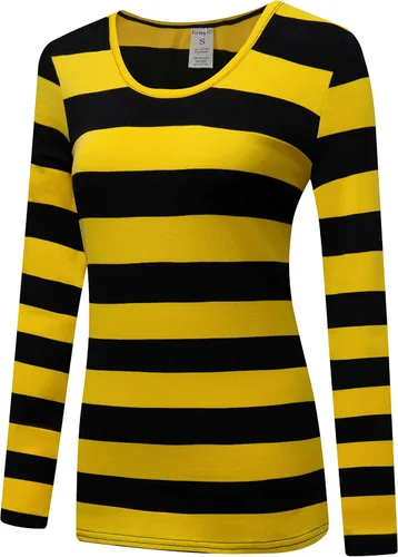 Miniatura 2 de Formeet17 Camiseta de manga larga a rayas para mujer, elástica, cómoda, cuello redondo