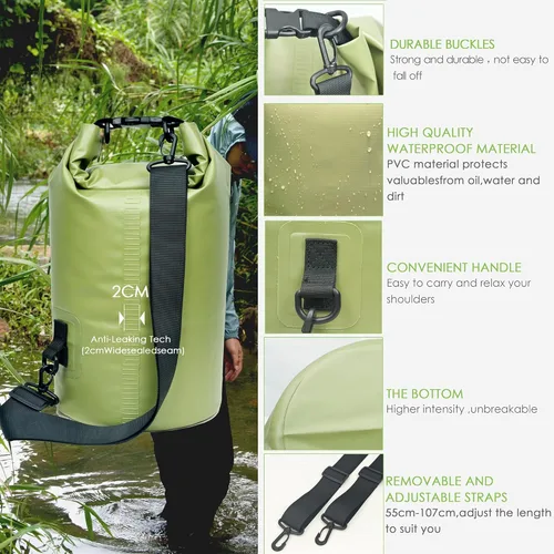 Miniatura 3 de YUMQUA Bolsas secas impermeables 5L/10L/20L/30L/40L para mujeres y hombres, bolsa seca flotante enrollable bolsa de almacenamiento impermeable