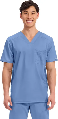 Cherokee Camisa quirúrgica para hombre con cuello en V para meter dentro, un bolsillo en el pecho, ranura para bolígrafo, tela ultra suave,