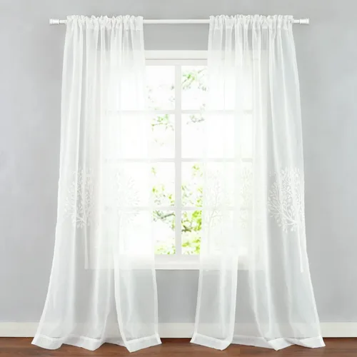 Miniatura 2 de VOGOL Cortinas traslúcidas blancas de 84 pulgadas de largo, cortinas de gasa ligeras bordadas de árbol para granja, 2 paneles de estilo campestre