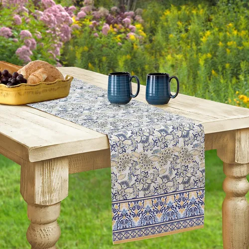 Miniatura 12 de Home Bargains Plus Mantel rectangular de tela, 60 x 102 pulgadas, estampado floral amarillo y azul, para interiores y exteriores, resistente a