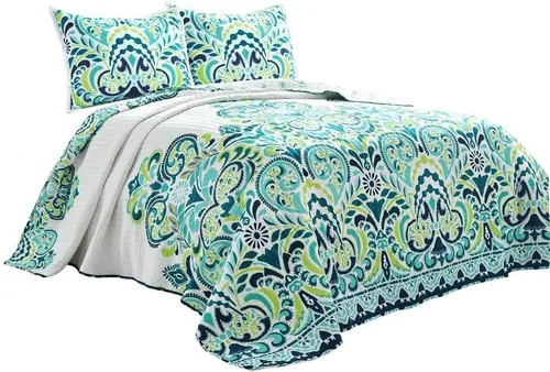 Miniatura 4 de Lush Decor Clara Quilt - Juego de ropa de cama reversible de 3 piezas, tamaño King, turquesa y mandarina Turquiosa y mandarina