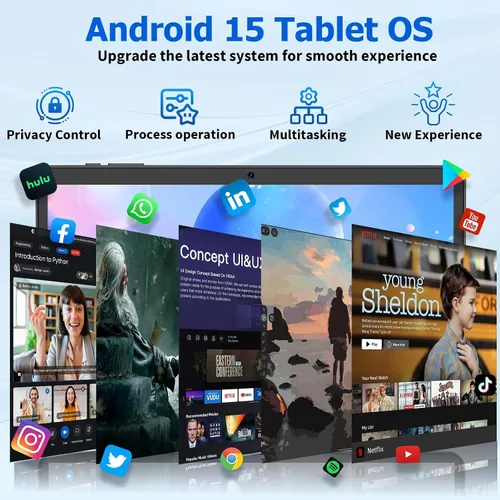 Miniatura 4 de Tablet Android 15 con teclado, 26 GB de RAM+256 GB de ROM (expansión de 2 TB), tableta de 10 pulgadas con batería de 8000 mAh, WiFi 2.4G/5G, cámara